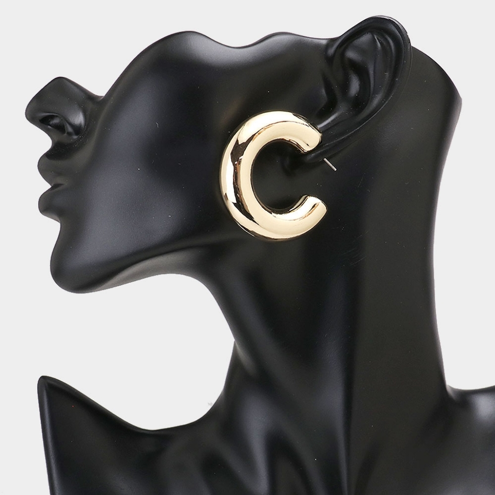Gold Hoop Earrings 1.5" Casual Simple Thick Chunky Metal Womens Huggie